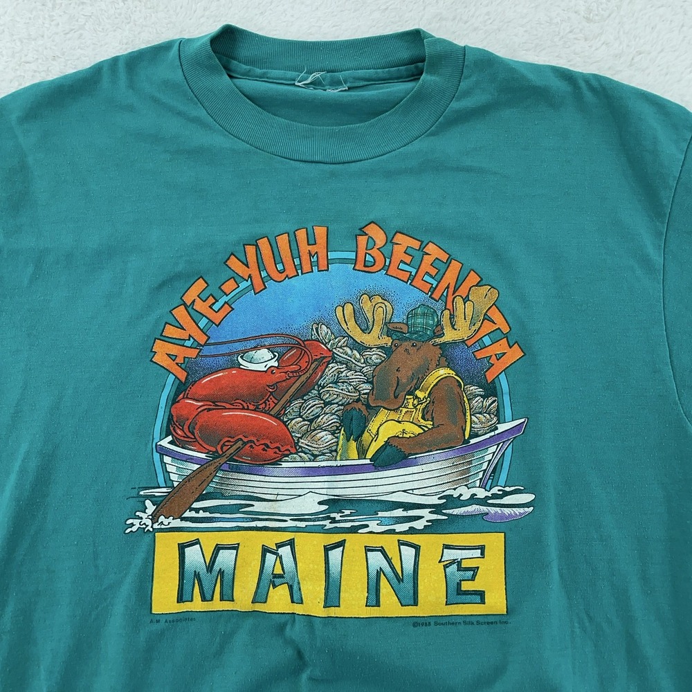 Vintage Maine Lobster‎ Moose Shirt Mens Medium Green Graphic Tourist 80s
